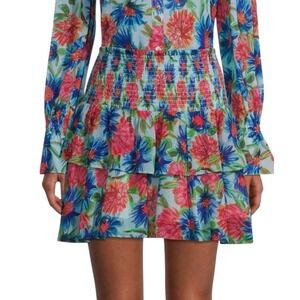 MILLY Wyatt Paint Dahlia Print Mini Skirt‎ Tiered Smocked Sz 6